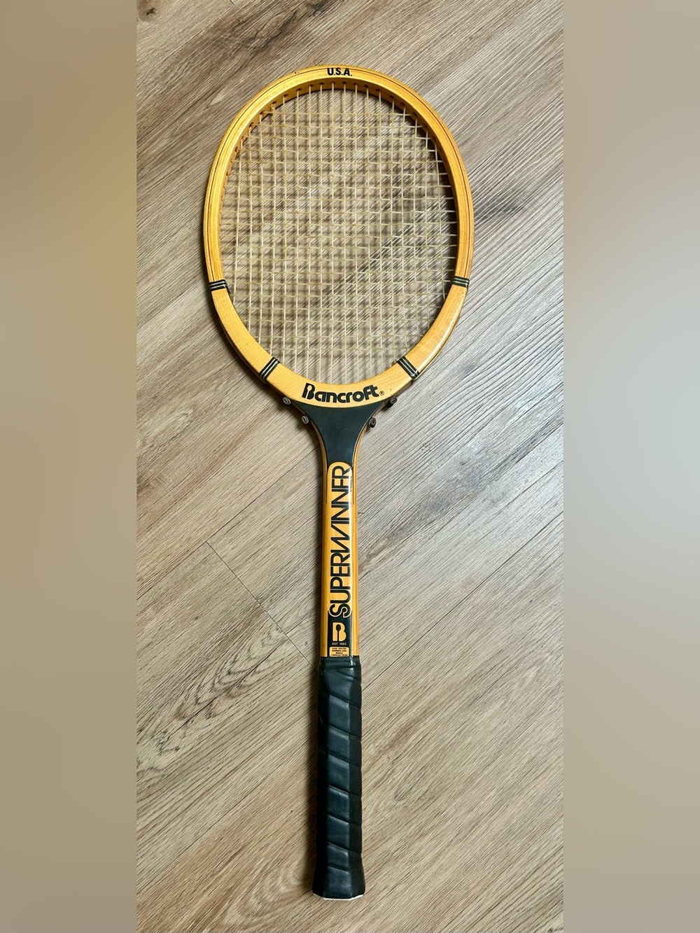 VTG 70s Bancroft Super Winner Laminated Wood Tennis Racket Retro Home Decor